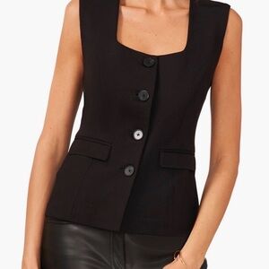 Halogen Black Sleeveless Square Neck Button Up Vest